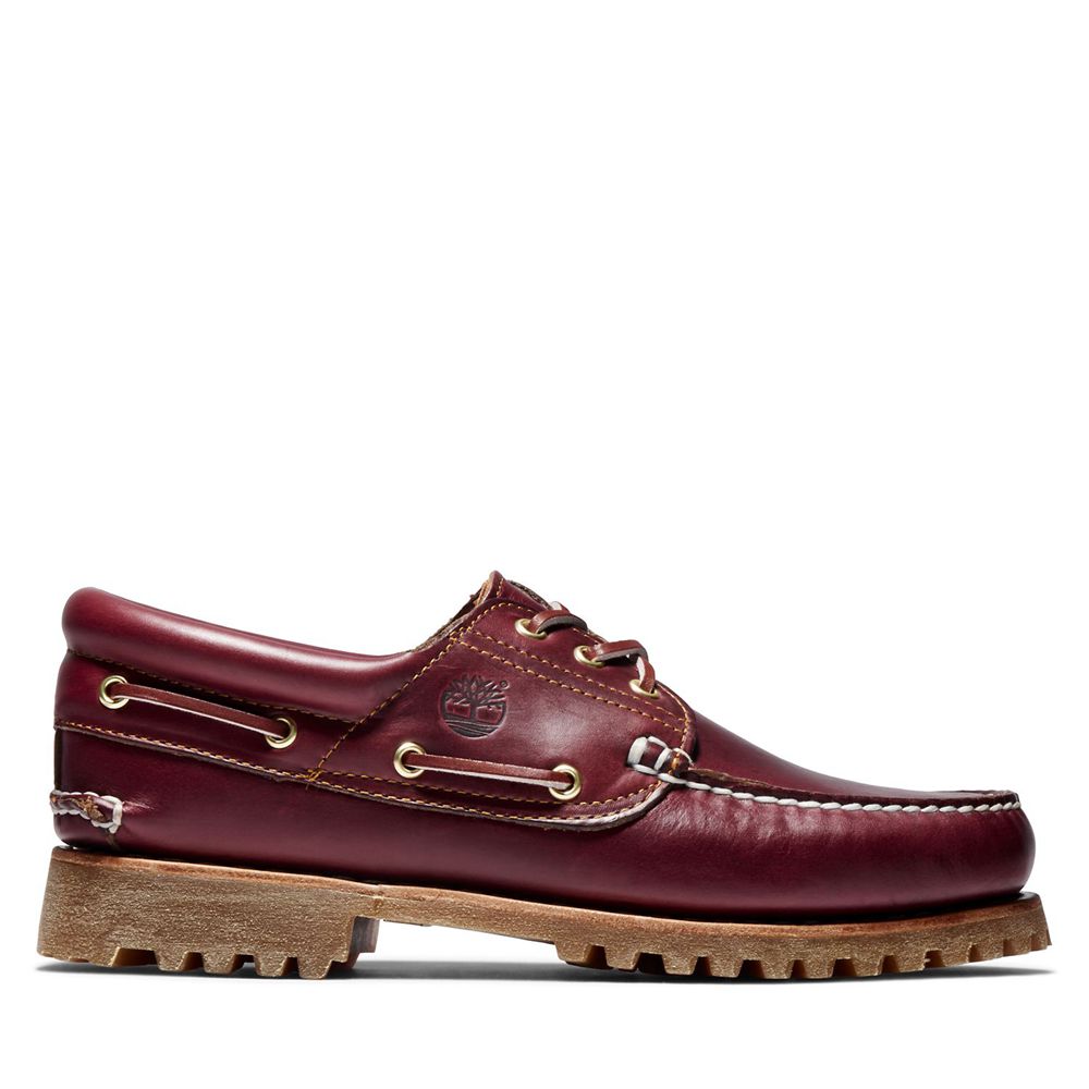 Mocasines Timberland Hombre Icon 3-Eye Classic Handsewn Lug Burdeos - Chile GHL-793215